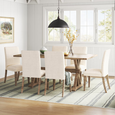 Averie 6 - Person Extendable Pine Solid Wood Top Trestle Base Dining Set