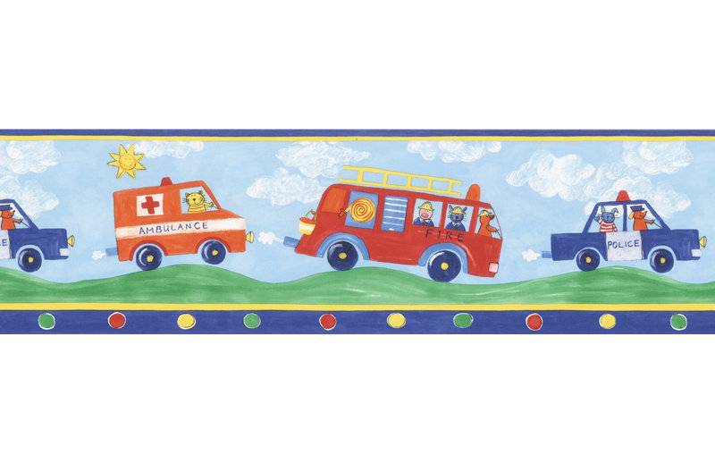 Papier peint à bordure 33 pi x 20,5 po Kids World Fire Engines Fire Truck