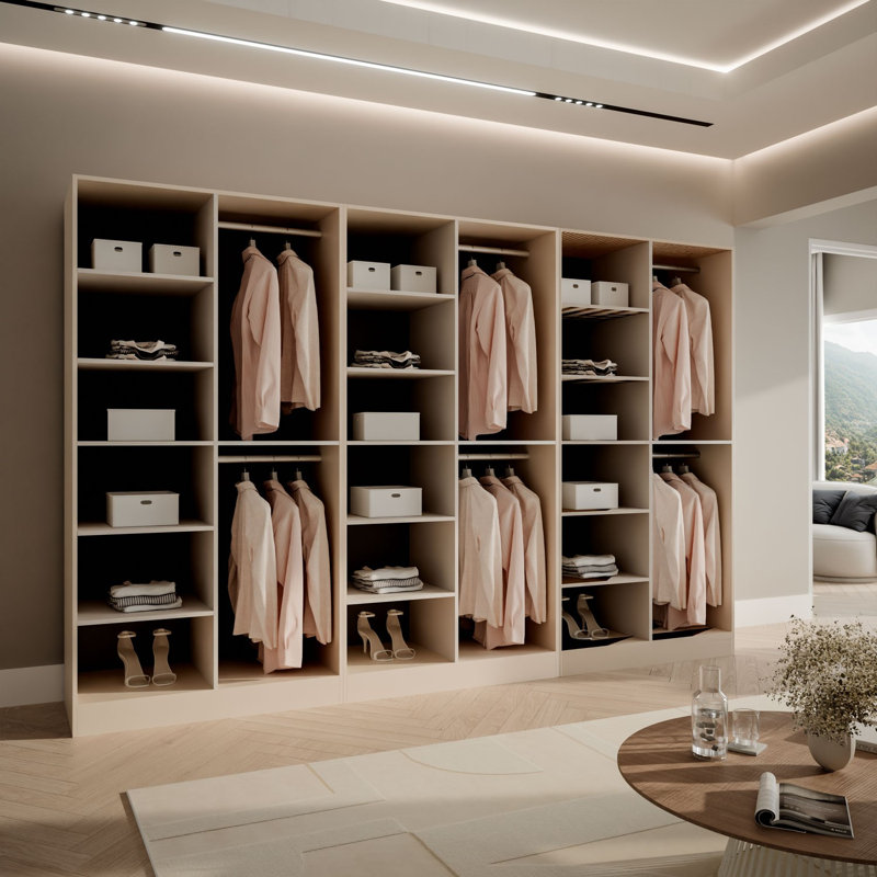 6 Door Wardrobe, Beige/Matte Black