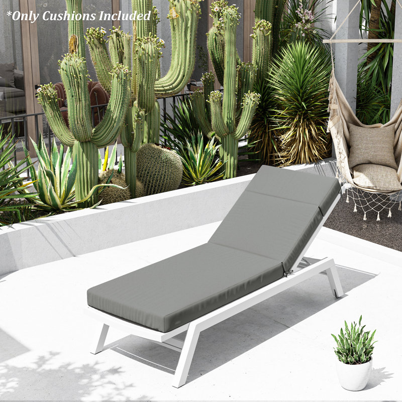 1-Piece Outdoor Chaise Lounge Chair Cushion, 80"X26"X4", Light Gray