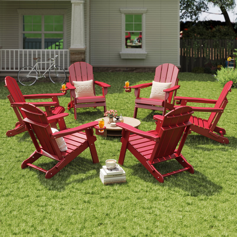 Ensemble de 2 chaises Adirondack pliantes avec table, Rouge