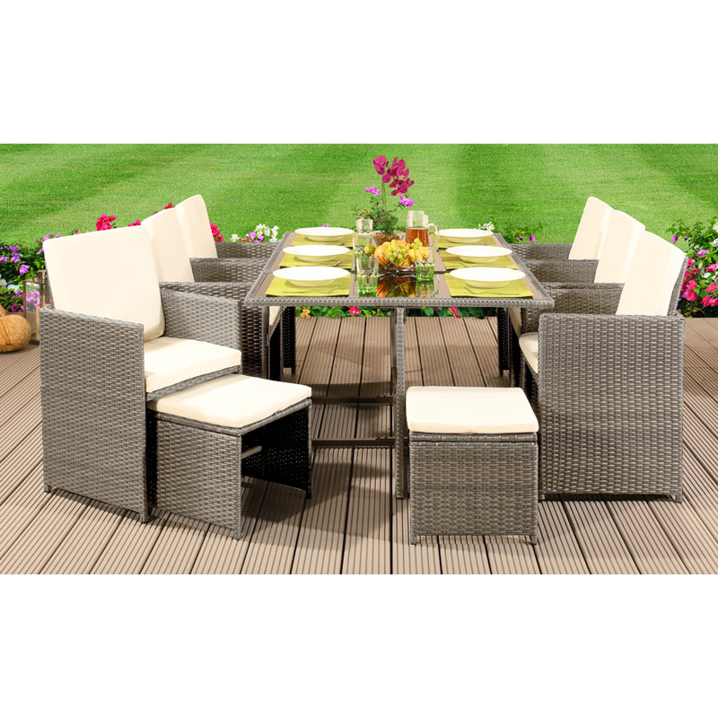 Monserrat 10 - Person Patio Dining Set with Rectangular Table , Cushions Included, Light Grey