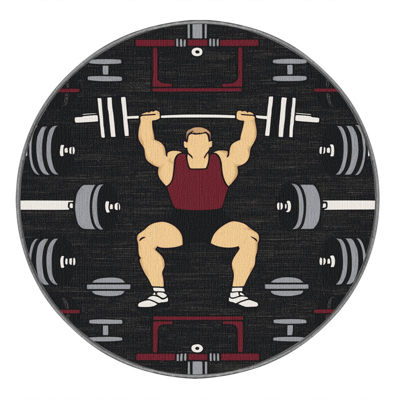 Washable Powerlifting Sports Area Rug, Round 5' x 5'