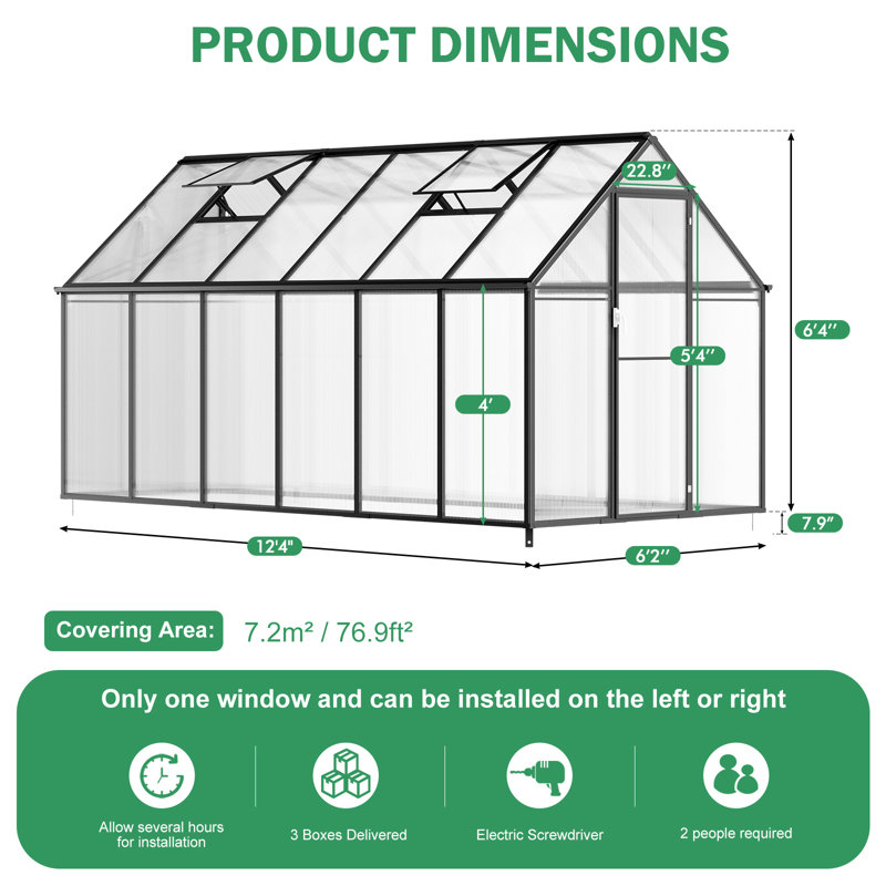 Greenhouse, 76" H x 74" W x 146" D