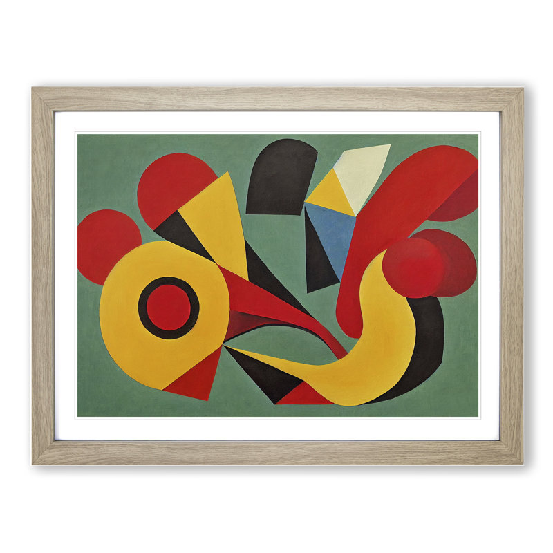 XH1022-7538X Rooster Abstract Vol.2 - Single Picture Frame Painting, 25cm H x 34cm W x 2cm D, Oak