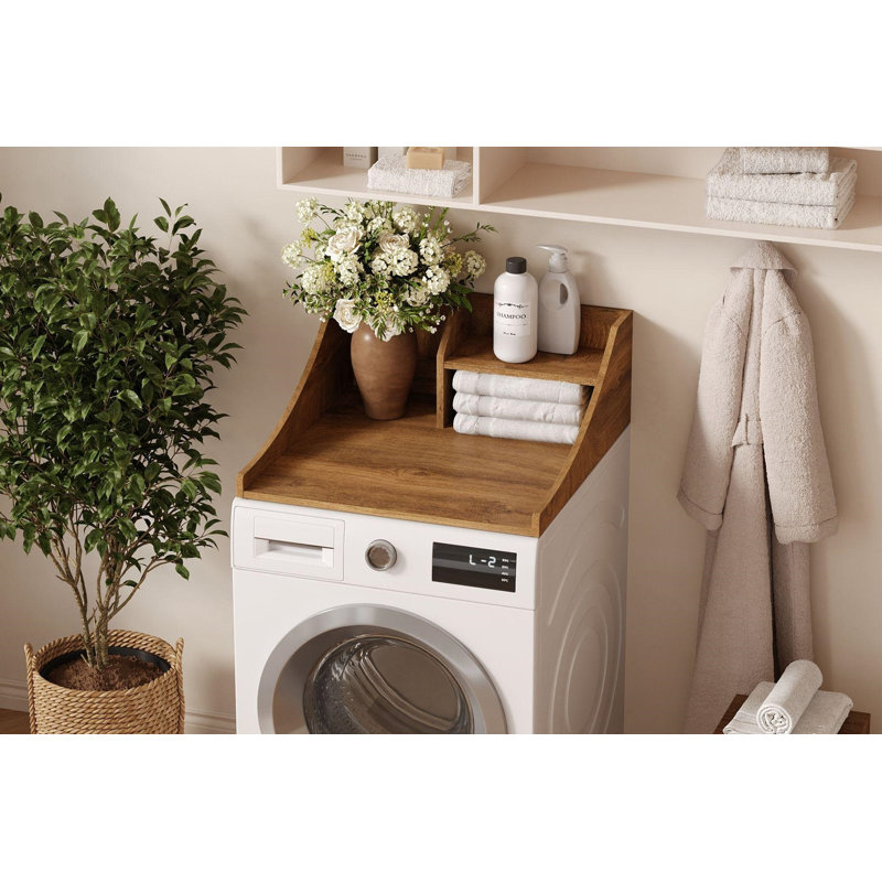 Comptoir de laveuse / sécheuse à 2 couches pour comptoir de buanderie avec tablette de rangement, Brun