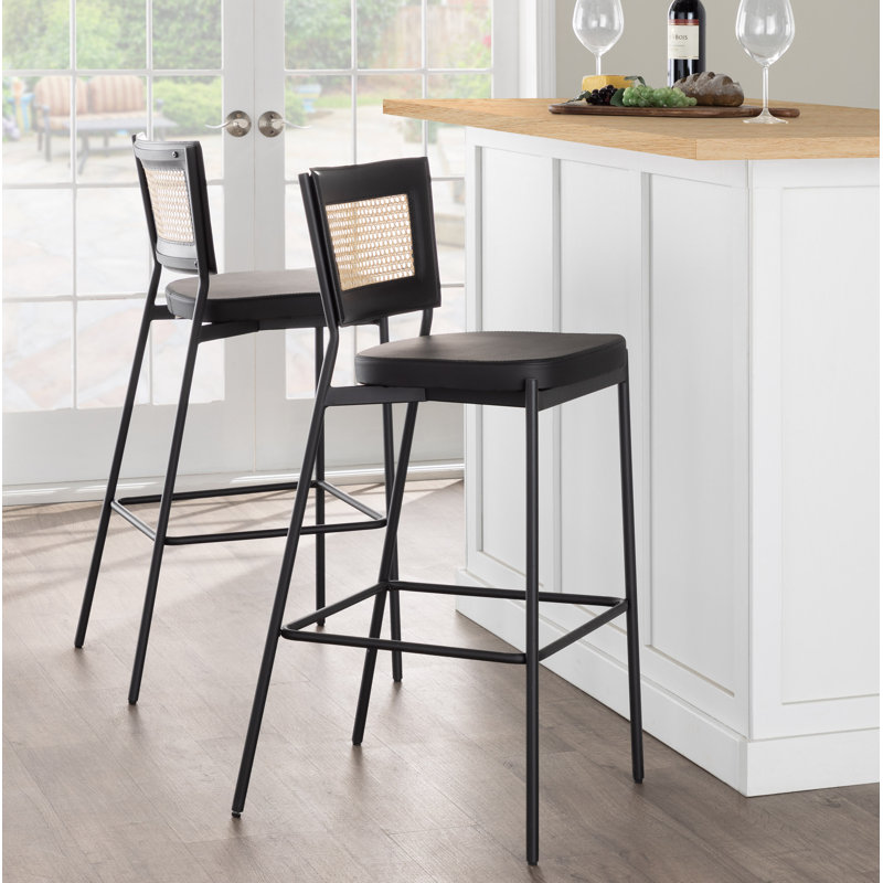 Scotty Upholstered Faux Leather Counter Stool with Iron Frame, Bar Stool ( 29.5” Seat Height )