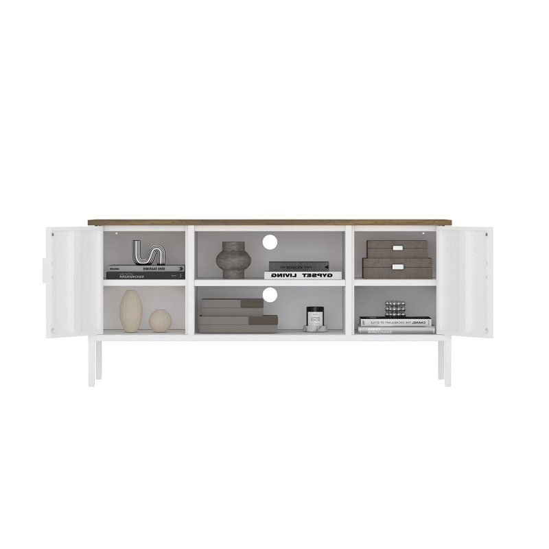 Landen 47 TV Stand with 6 Fixed Shelves, White
