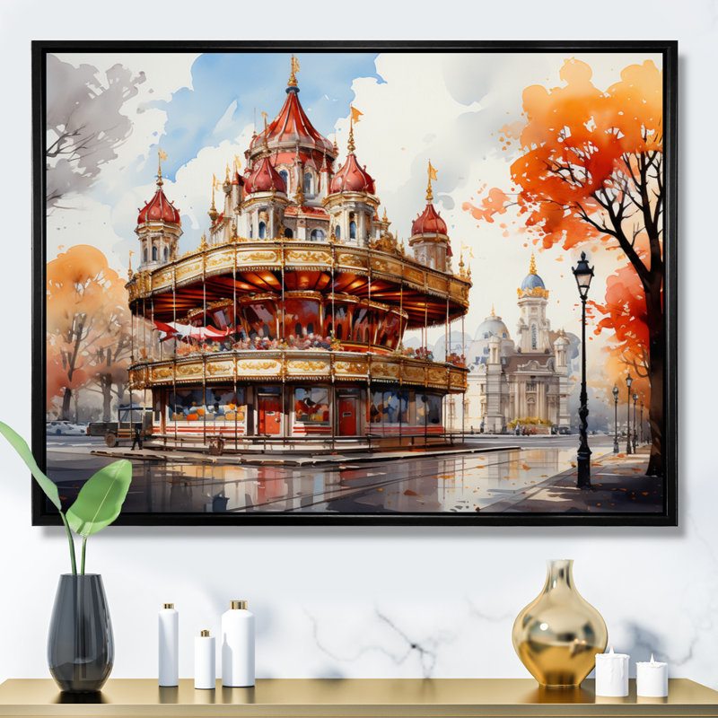 " Carousel Whimsical Delight I ", Black Floater Framed, 12" H x 20" W x 1" D