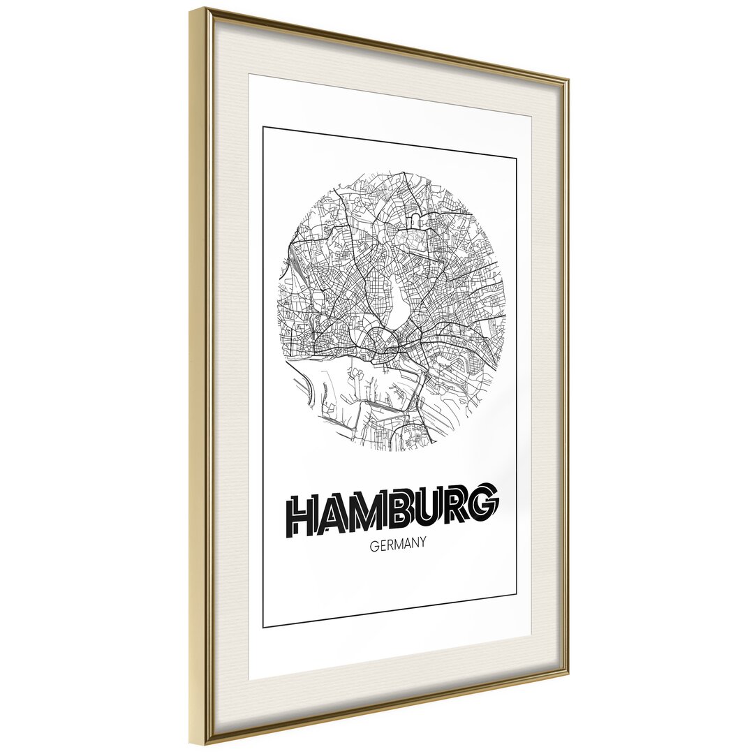 Gerahmtes Poster Stadtplan: Hamburg (Rund)