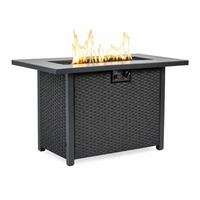 Table de foyer rectangulaire en osier de 44 pouces, chauffage de terrasse au propane de 50 000 BTU