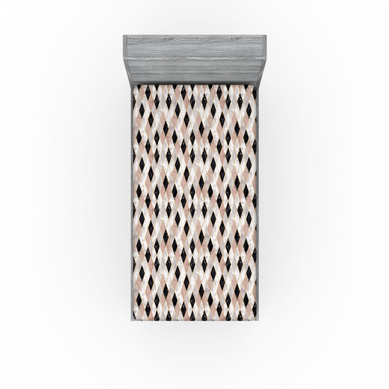 Drap-housse Ambesonne, Drap-housse de taille simple, Gris pâle, gris anthracite, gris / géométrique