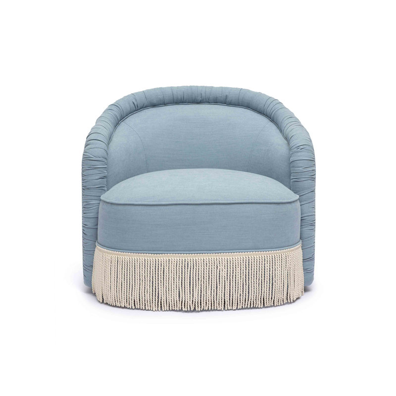 Upholstered Barrel Chair, Blue Polyester Blend