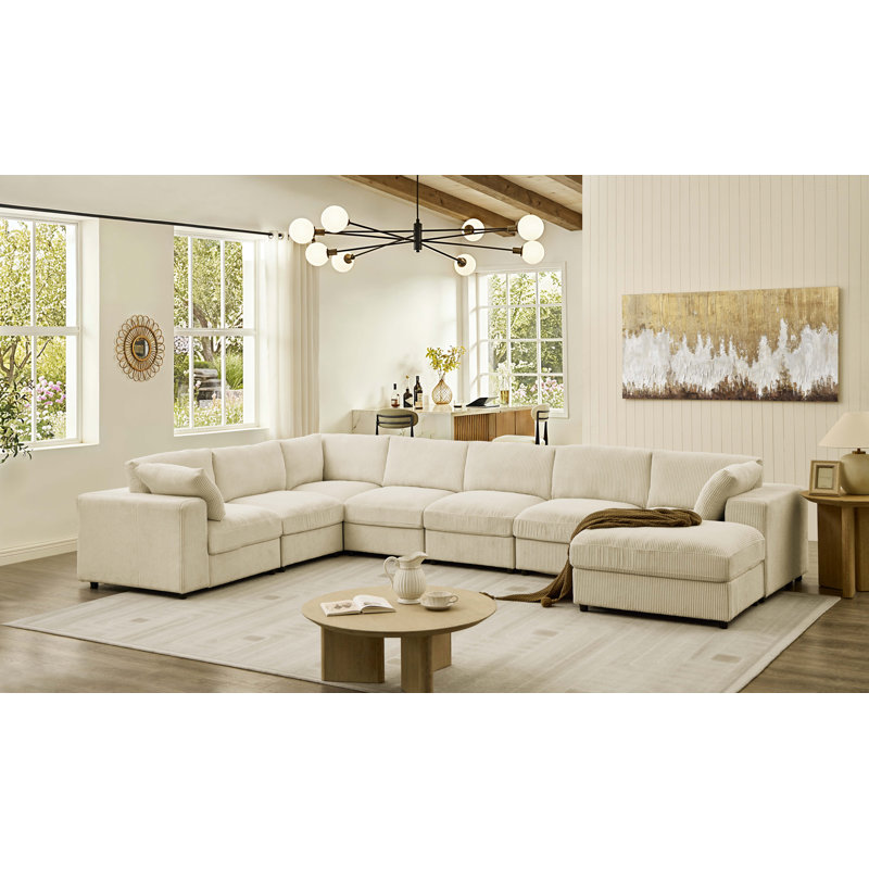 Aneea 167.5" Wide Reversible Modular Corner Sectional with Ottoman, Cream, 33" H x 160" W x 104" D