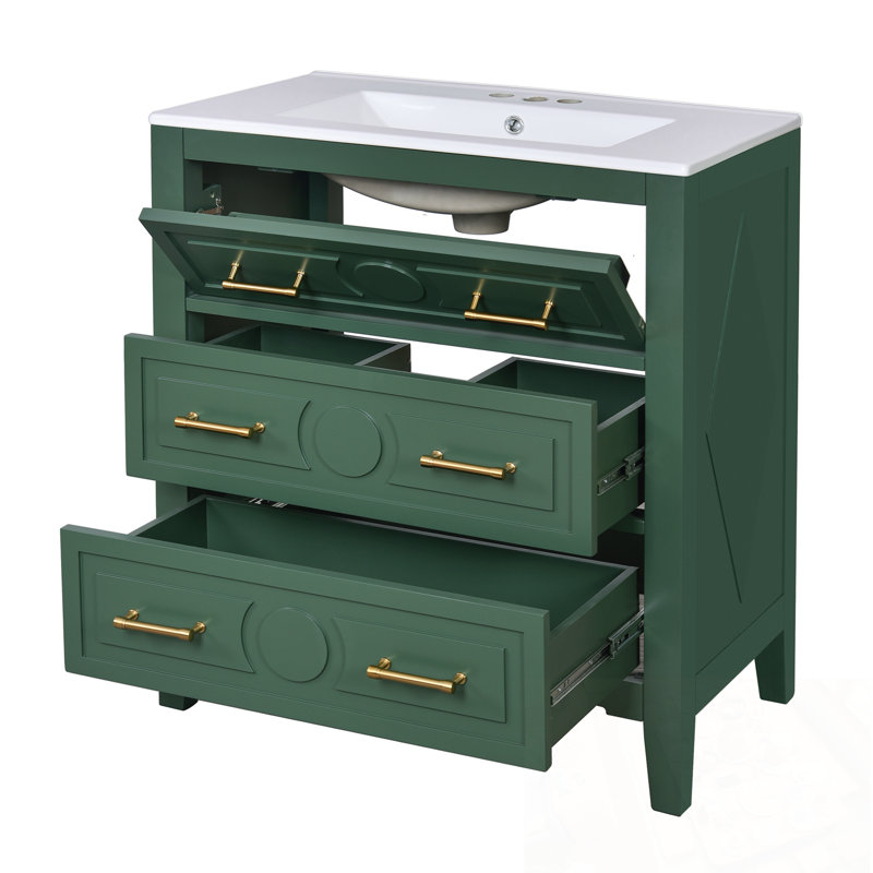 Meuble-lavabo avec lavabo et 3 tiroirs, Vert