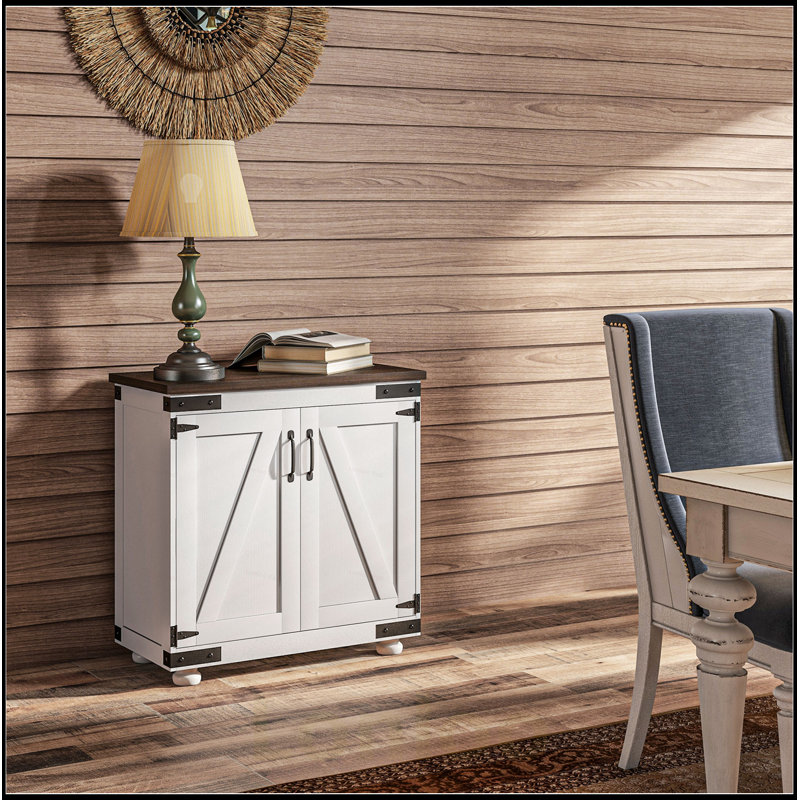 Modern Farmhouse Sideboard, Buffet Cabinet with Barn Style Door and Adjustable Shelf, Kitchen Storage Cabinet with Wood Legs