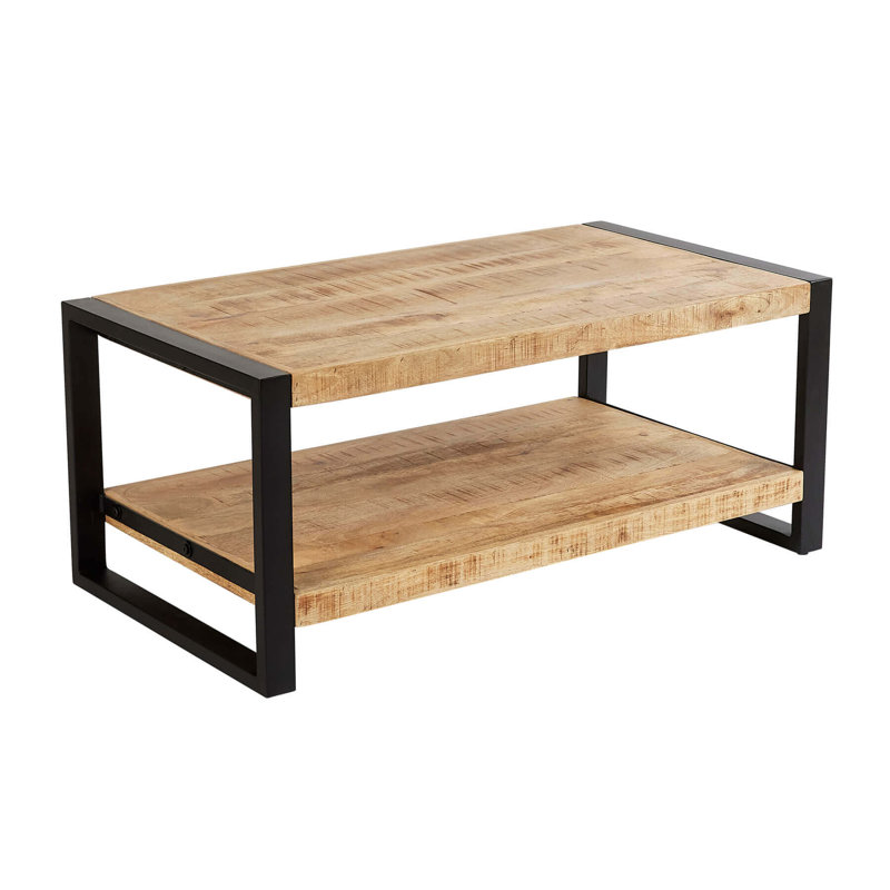 Agigail Solid Mango Wood Coffee Table with Storage Shelf