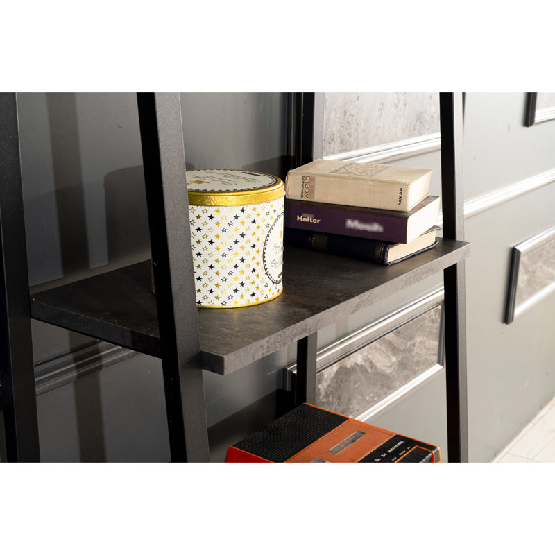 Style Bookcase In Grey, 5 Tier Solid Wood With Metal Frame For Small Spaces Office Modern Grey Wood,, Gray