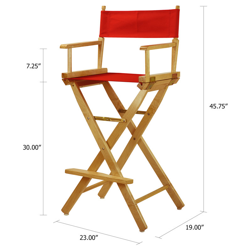 Chaise de réalisateur pliante de 30 po avec toile, Naturel, Rouge