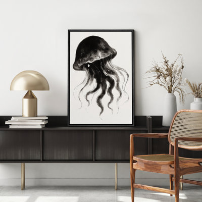 Black and White Jellyfish Art - Pictures Framed Canvas Print Wall Art