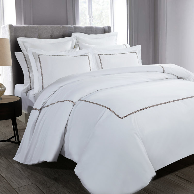 Ensemble de housse de couette brodée Hotel Grand Tencel, Housse de couette très grand + 2 très grandes ta, Blanc / taupe