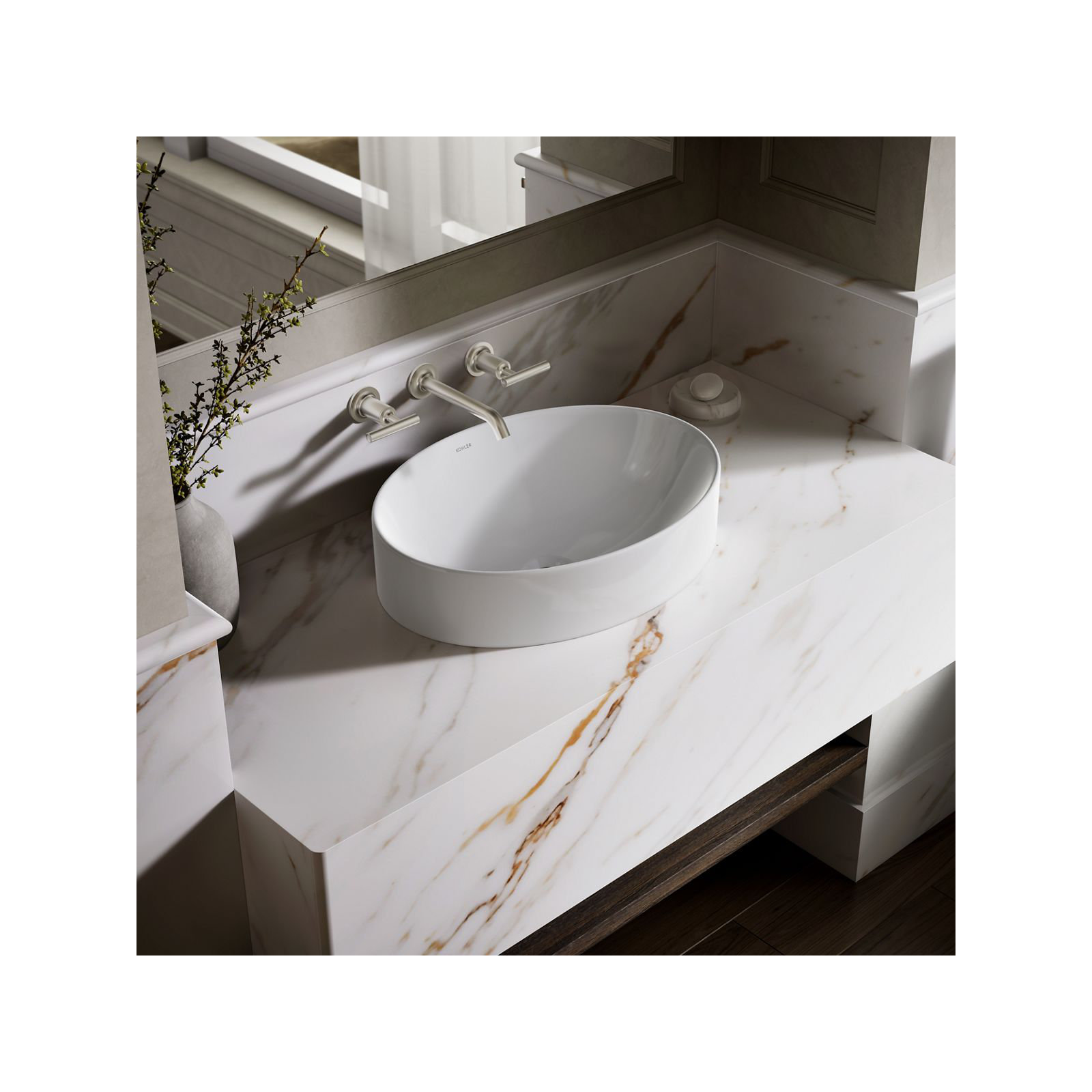 Vox Vitreous China Oval Vessel Bathroom Sink with Overflow