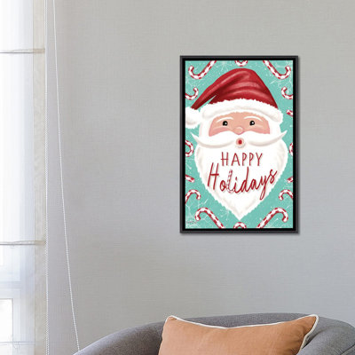 «Happy Holidays Candy Cane Santa», reproduction d'art sur toile encadrée