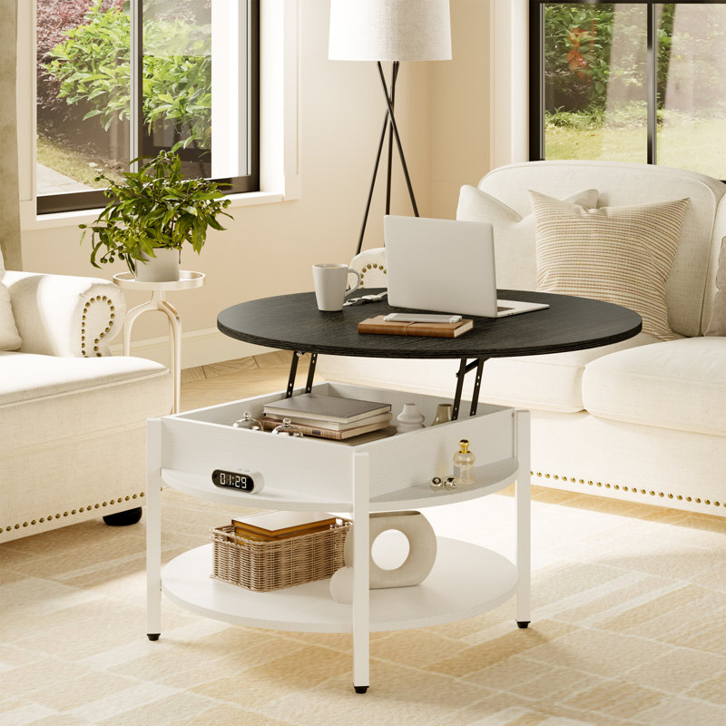  Table basse à plateau relevable en bois avec rangement Wynny, Gris foncé / Blanc, H 18 po x l 27 po x P 27 po