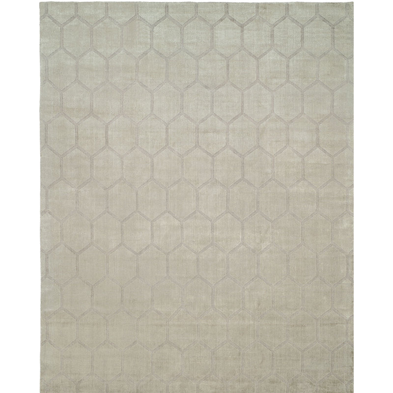 Tapis géométrique tissé à la main beige, Rectangle de 10 pi x 14 pi