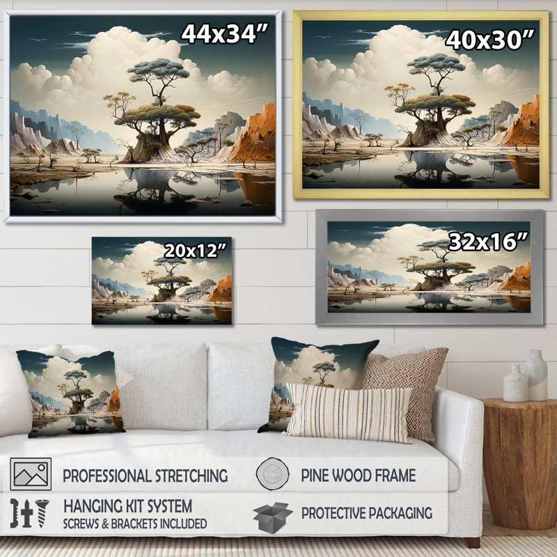 «Mind-Blowing», art mural paysage abstrait, H 24 po x l 32 po x P 1 po, Cadre flottant doré