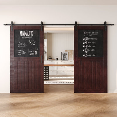 Portes de grange doubles non assemblées et finies avec ensemble de quincaillerie d'installation non encastrée Homacer de 32 po x 80 po Homacer Red Homacer, rail de 11,0 pi, utilisation intérieure seulement