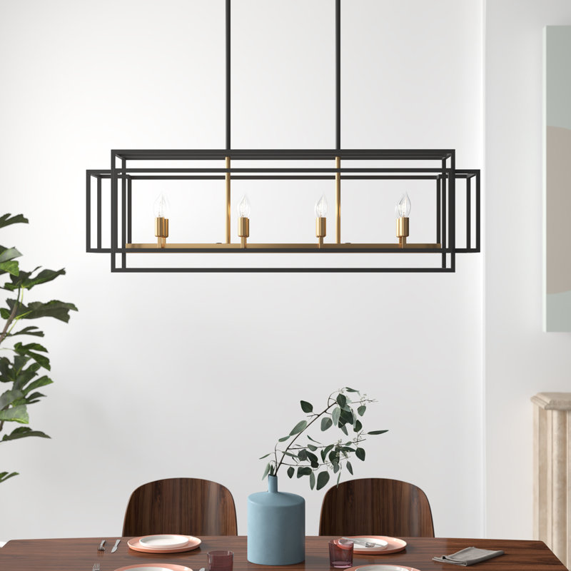 Horley 8 - Light Kitchen Island Square / Rectangle Chandelier, Black/Antique Brass