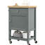 Chariot de cuisine utilitaire HOMcom, îlot de cuisine roulant avec plateau en bois d'hévéa lisse, surface de bloc de boucher étroite sur roulettes avec tiroir de rangement et armoire, gris