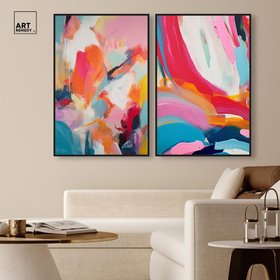 «Sorbet Abstract Duo», reproduction murale sur toile par Art Remedy, cadre noir, 24 x 36