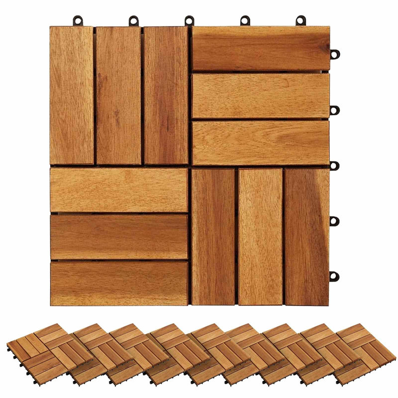 Ensemble de 30 tuiles de patio en bois d'acacia WALPLUS brun 30 x 30 cm résistant aux intempéries, 30