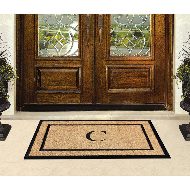 Danielian Rubber Coir Classic Border Monogrammed Doormat  24" x 48" Non-Slip Outdoor Door Mat, C