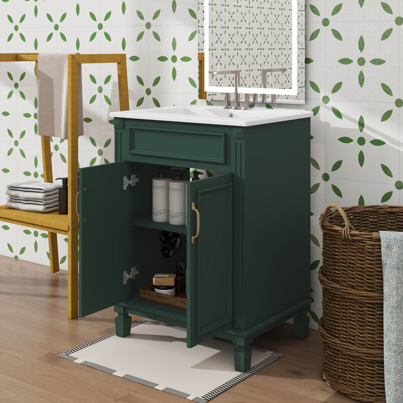 Ensemble de meuble-lavabo moderne 24 po avec tablettes réglables intégrées, Vert