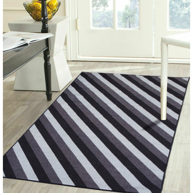 Kolm Black Grey Non Slip Area Rug – Washable Bedroom Carpet, Living Room & Hallway Runner | Stain Resistant, Anti-Allergy, Rubber Backing