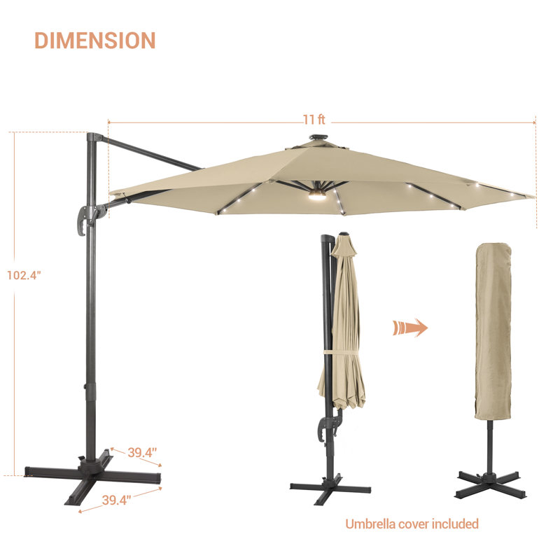 Parasol lumineux en porte-à-faux 11 pi Luna, Sable
