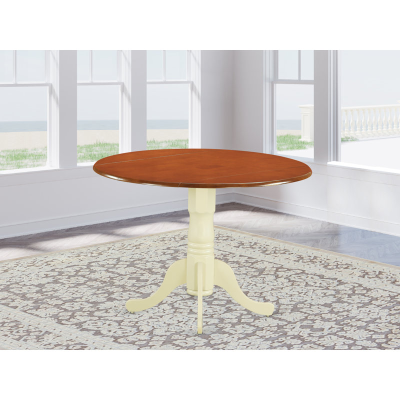 Philipston Modern Kitchen Table - a Round Dining Table Top with Dropleaf & Pedestal Base, 42x42 Inch, Buttermilk & Cherry