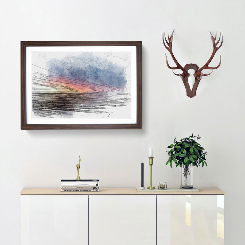 California Sunset in Abstract - Picture Frame Graphic Art Print, 27cm H x 36cm W x 2cm D, Walnut Framed