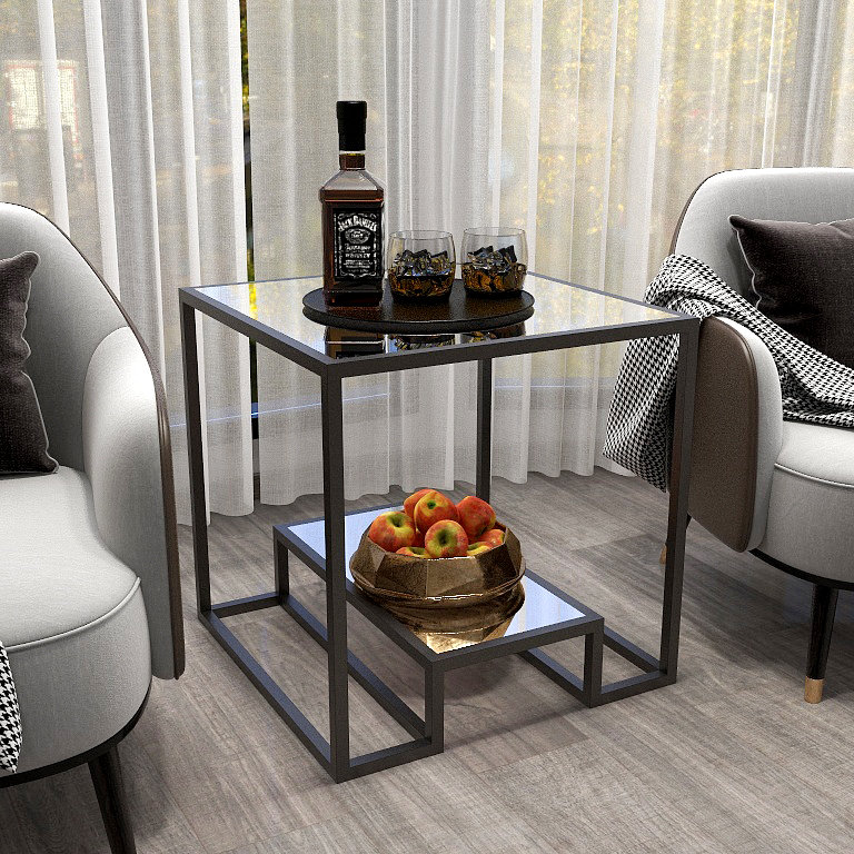 Table de bout avec rangement en verre Stansberry, Transparent, Noir