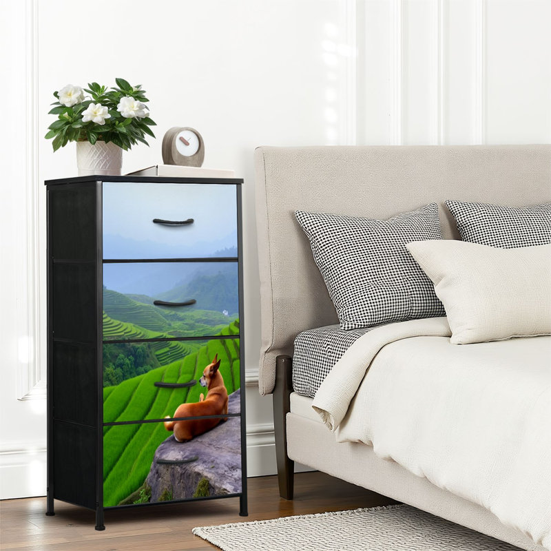 4 Drawer Dresser for Bedroom, Narrow Chest of Drawers, Wooden Top and Study Iron Frame 18"x37.5"-(WxH)