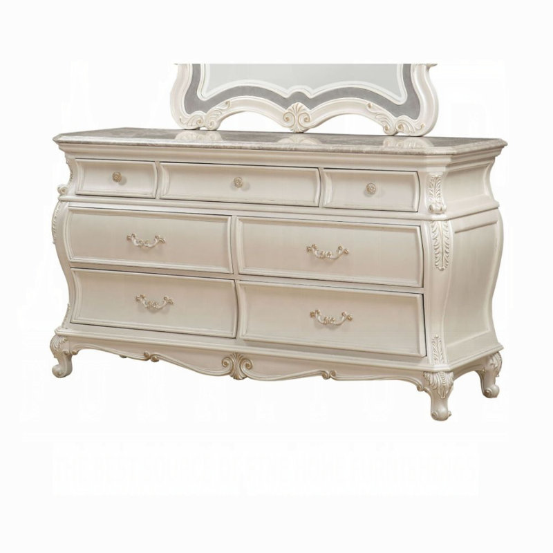 Commode Chantelle avec plateau en marbre, Crème