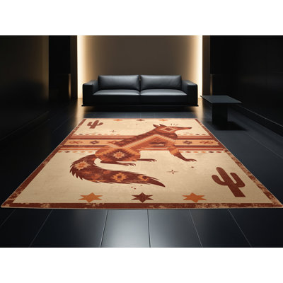 Tapis lavable à la machine à motif rétro style bohème Joyce Coyote Trickster