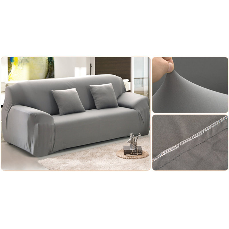 Housse pour canapé extensible 3 places, Mélange de polyester gris, H 45 po x l 118 po x P 30 po
