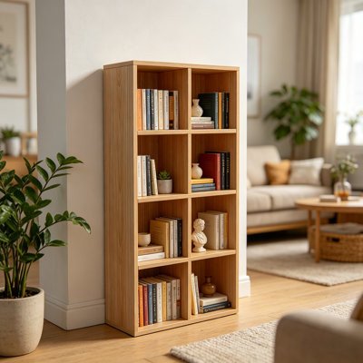 Bibliothèque en bois, bibliothèque ouverte au sol avec rangement pour 8 cubes, vitrine