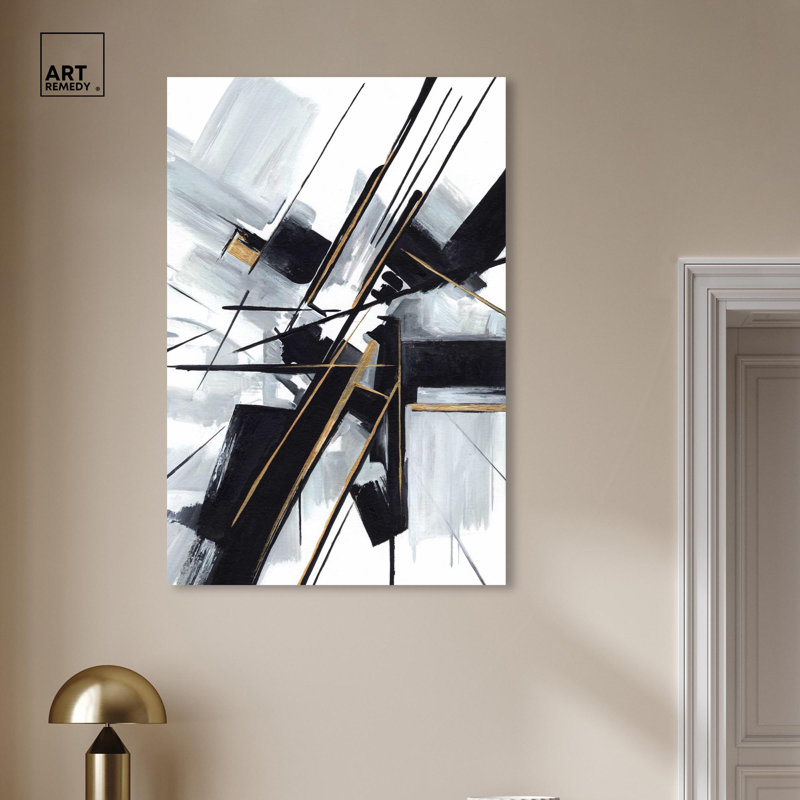 Art Remedy, art sur toile noir et blanc emboîtable noir, Toile tendue, H 45 po x l 30 po