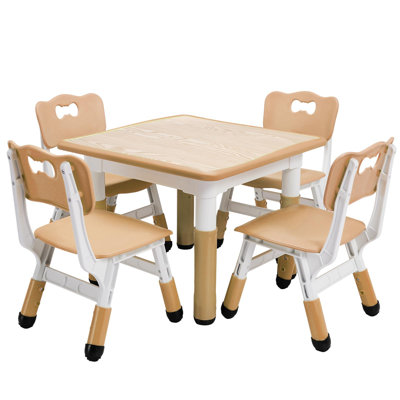 GarveeHome Kids Table and Chairs Set, Height Adjustable Desk for Ages 2-10，Arts & Crafts Table，Brown