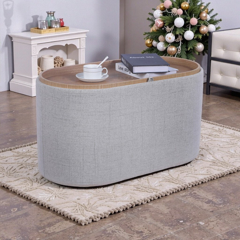 Banc repose-pieds de rangement en bois d'ingénierie de 30 po de largeur avec plateau réversible, repose-pieds de table basse multifonctionnel